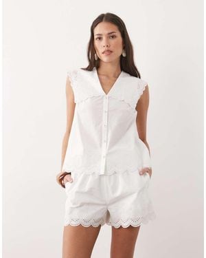 Nobody's Child Bonnie Oversized Collar Cotton Eyelet Blouse - White