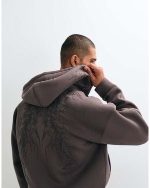 Weekday Sudadera Con Cremallera De Tejido Estilo Scuba Con Bordado En La Espalda En Topo Oscuro-Gris - Multicolor