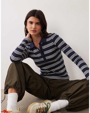 Brave Soul Long Sleeve Ribbed Polo Top - Multicolour