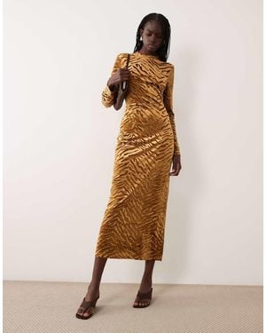 Ghospell Velvet Flocked Maxi Dress - Natural