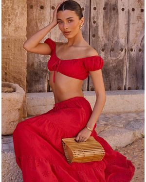 The Frolic Falda Larga Roja Escalonada Con Bordado Inglés Exclusiva De (Parte De Un Conjunto) - Rojo