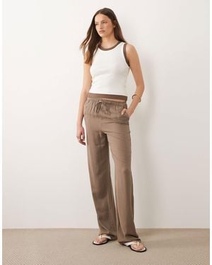 ONLY Linen Mix Pull On Wide Leg Trouser - Natural