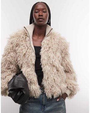 Weekday Boxy Fit Faux Fur Jacket - Natural