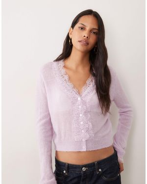 Miss Selfridge Gilet fin à bordure en dentelle en laine et mohair lilas - Violet