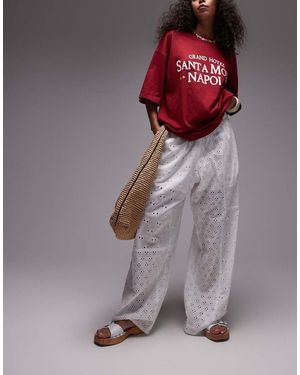 TOPSHOP Pantalones Blancos De Pernera Recta Con Diseño Bordado De - Morado