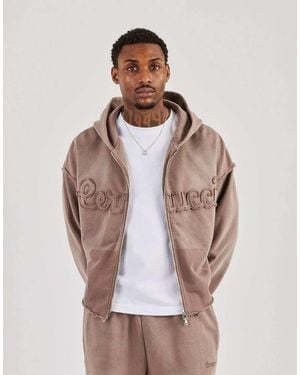 CERNUCCI Washed Applique Zip Through Hoodie - Natural