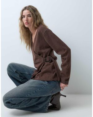 New Look Gebreide Co-Ord Top Met Overslag En Gesp - Bruin