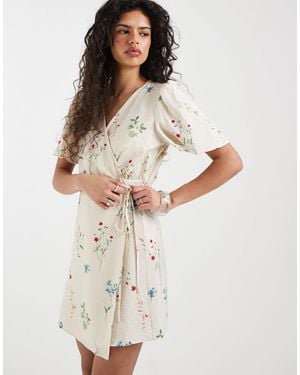 Vero Moda Flutter Sleeve Wrap Front Mini Dress - White