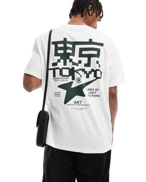 Jack & Jones T-Shirt Bianca Oversize Con Stampa “Tokyo“ Sul Retro - Bianco