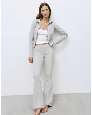 Pull&Bear Pantalon évasé en maille interlock - chiné - Blanc