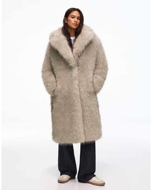 Bershka Long Fur Coat - Natural
