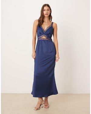 Never Fully Dressed Mimi Satin Slip Midaxi Dress - Blue