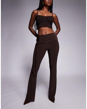 ASOS Tie Waist Slinky Kick Flare Pants - Brown
