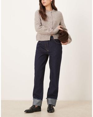 ASOS Turn Up Dad Jean With Distressed Cuff - Blue