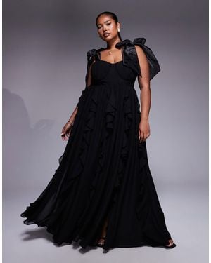 ASOS Curve Halter Maxi Dress With Waterfall Ruffles - Black