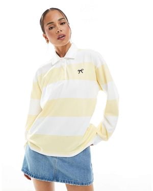 Hollister Long Sleeve Striped Polo Top With Chest Detail - White