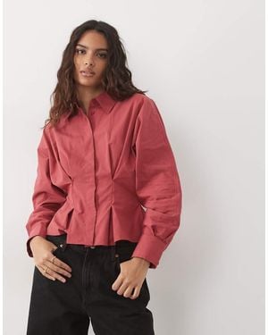 Miss Selfridge Cinched Waist Peplum Shirt - Red