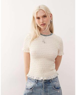 Guess Smocked Mesh T-shirt - Natural