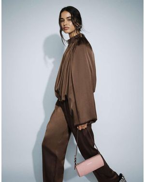 Missy Empire Chaqueta Bomber De Satén Con Mangas Abullonadas Del Conjunto En-Marrón