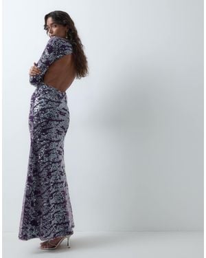 ASOS Maxikleid mit pailletten, langarm, schulterpolstern und - Lila