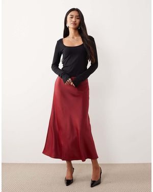 Y.A.S Falda Midi Rojo Oscuro De Satén De