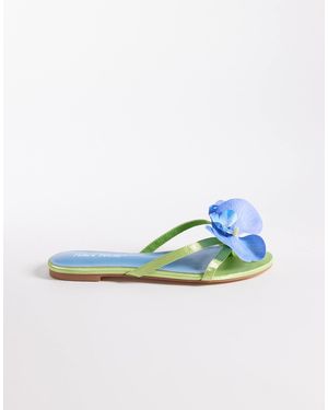 Public Desire Magnolia 3D Floral Flat Sandals - Blue
