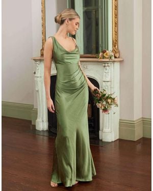 Six Stories Cowl Asymmetrical Satin Bridesmaid Dress - Green