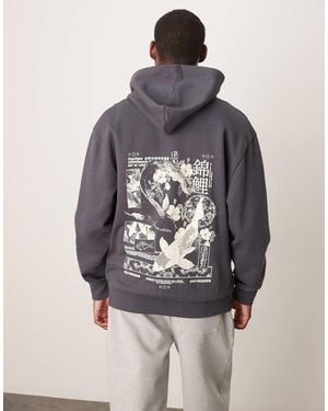 ASOS Hoodie With Souvenir Back Print And Chest Embroidery - Grey