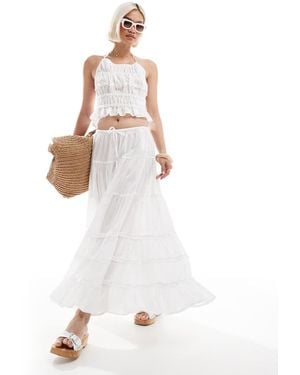 Stradivarius Str Ruched Maxi Skirt Co-ord - White