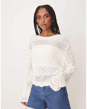 Threadbare Long Sleeve Pointelle Crochet Knit Jumper - White
