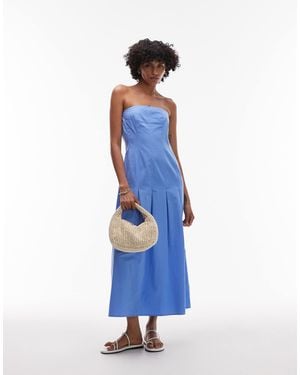 TOPSHOP Seamed Detail Bandeau Midi Dress - Blue