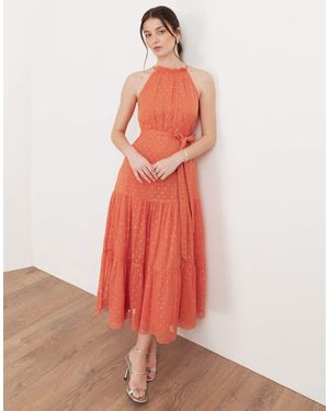 ANAYA Halter Neck Tiered Maxi Dress - Pink