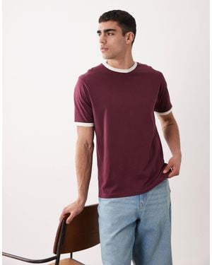 Threadbare Crew Neck Ringer T-shirt - Red