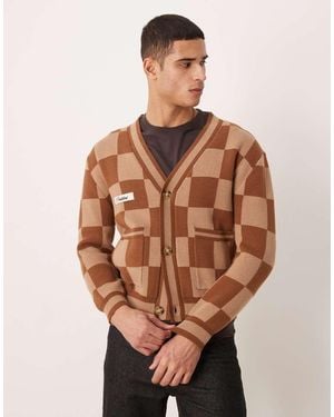 Prohibited Checked Cardigan - Brown