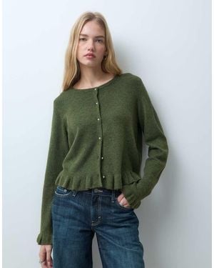 Pieces Frill Cuff Button Detail Cardigan - Green