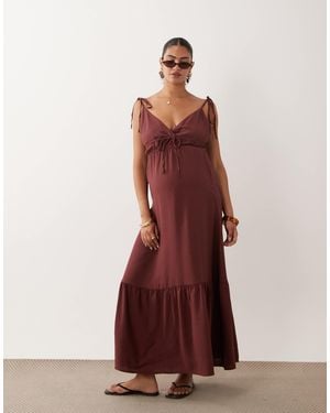 Vero Moda Tie Shoulder Cami Midi Tie Dress - Red