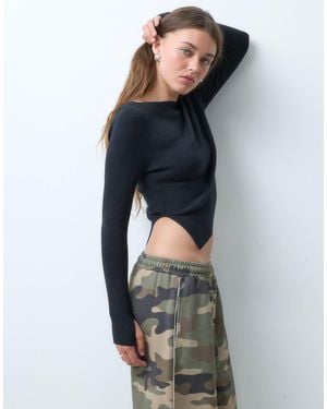 Collusion Knitted Slash Neck Top - Blue