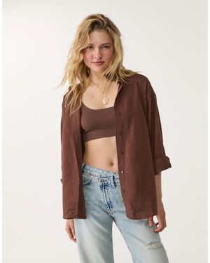Stradivarius Daily Linen Blend Shirt - Brown