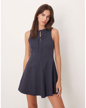 Mango Tie Detail Fit And Flare Mini Shift Dress - Blue