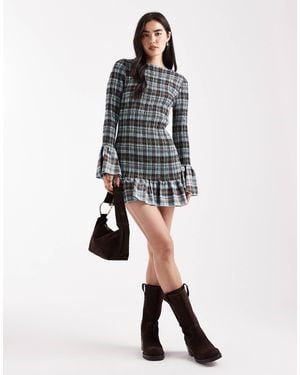 Daisy Street Long Sleeve Shirred Mini Dress - White