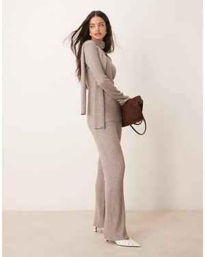 Pretty Lavish Ribbed Knit Trouser Co-ord - Natural