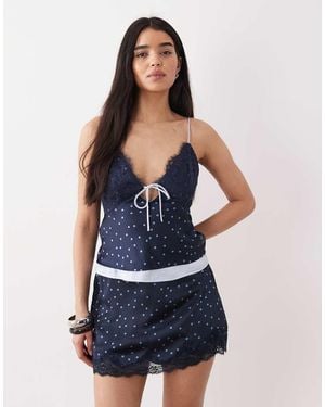 Abercrombie & Fitch Lace Trim Satin Mini Skort Co-ord - Blue