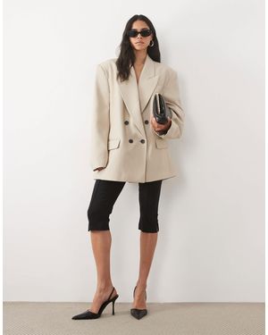 ASOS Tailored Strong Shoulder Double Breasted Blazer - Natural