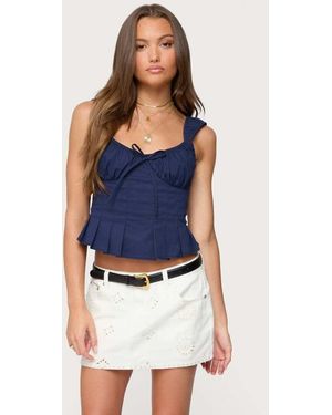 Edikted Tammie Pleated Poplin Top - Blue