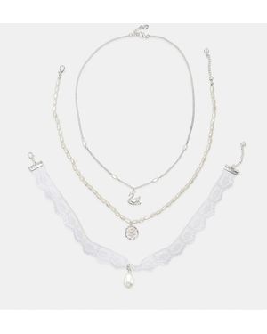 Stradivarius Set Of 3 Swan Necklaces - White