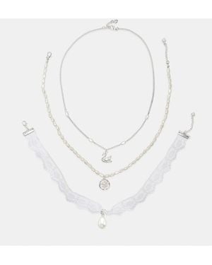 Stradivarius Set Di 3 Collane Con Cigno Grigie - Bianco