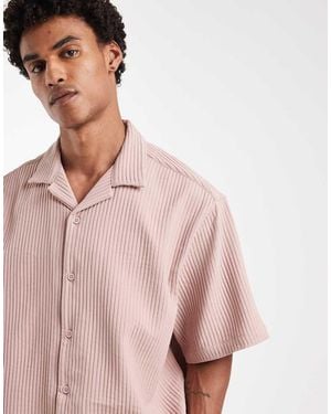 ASOS Oversized Revere Plisse Shirt - Pink