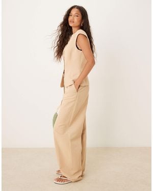 ASOS Linen Blend Tailored Barrel Leg Trouser - Natural