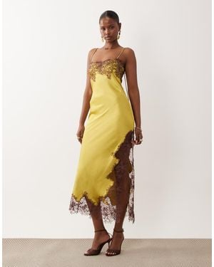 ASOS Satin Lace Applique Midi Dress - Natural