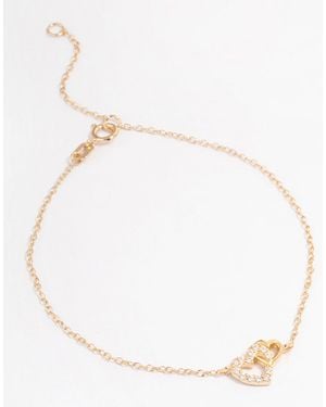 Lovisa – glieder-armband aus veretem sterlingsilber mit herzanhänger mit zirkonia-schmucksteinen - Natur